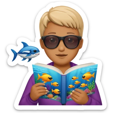 une personne qui lit un panneau afin d'en apprendre plus sur la vie marine  sticker