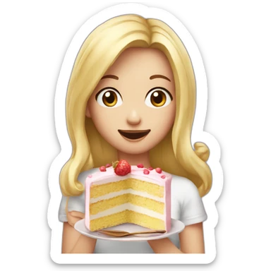 Yummy cake blond girl eating sticker