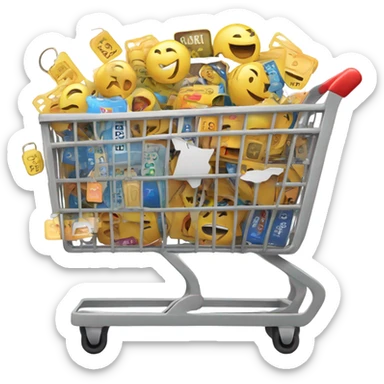 A shopping cart filled with sale tags and cashback symbols. sticker