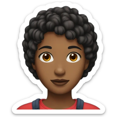 A black girl, brown eyes, short black hair with red bull can sticker