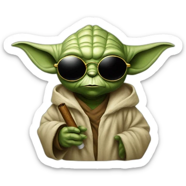 Yoda with a cigar in his mouth and wearing sunglasses sticker