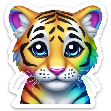 Rainbow Lisa Frank Baby Tiger with glitter stripes  sticker