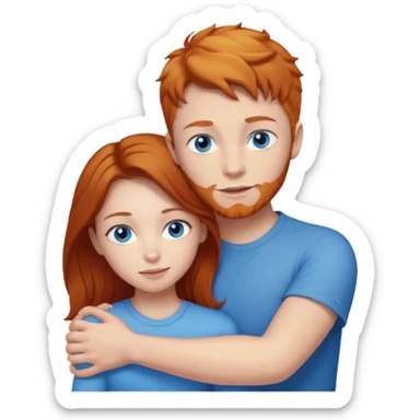 Ginger boy without beard hugging brunette girl. Both have blue eyes.  sticker
