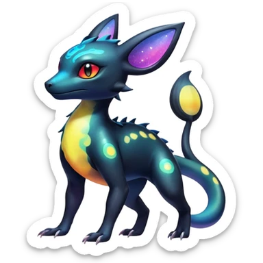 Colorful Iridescent Exotic Salandit-Aurorus-Umbreon-Fakémon-hybrid-creature (full body)  sticker