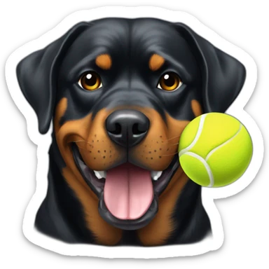 rottweiller with 2 tennisball in mouth sticker