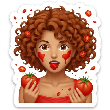 Tomatoes thrown at female tan curly hair face sticker