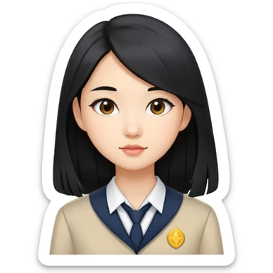 chic Asian-skinned girl in modern school uniform, sleek long black hair sticker