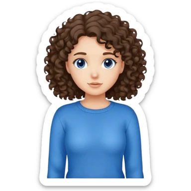 Brunette Girl wearing a blue sweater curly hair standing  sticker