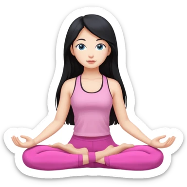 black haired Asian girl super long hair blue eyes yoga with pink clothes sticker