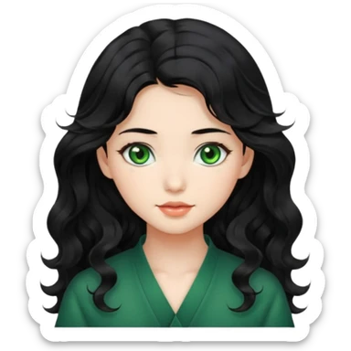 Beautiful girl,Black hair,wavy hair，long hair,geeen eyes,Chinese sticker