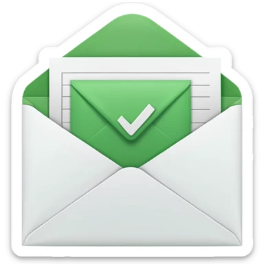 white envelop with a letter and green checked checkbox inside sticker