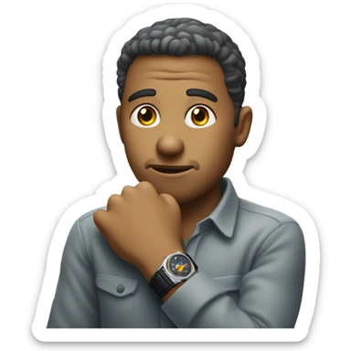 Looking at watch waiting for answer sticker