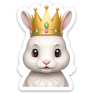white cute bunny with big crown, funny, standing sticker