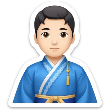 young man in blue hanbok with Gat, simple background sticker