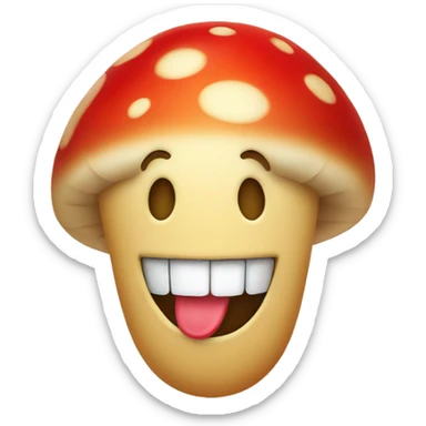 smiley face laughing with a red mushroom in place of hair sticker