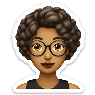 Mujer con pelo rizado café y largo con lentes negros piel clara  sticker
