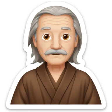 old man long hair long mustache in a warm robe sticker