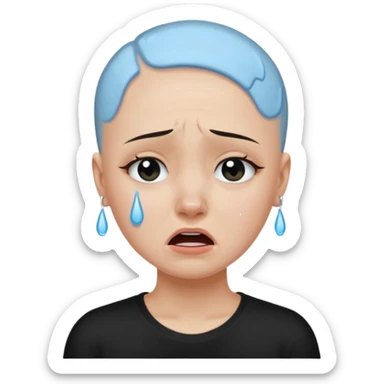 a pretty bratz fair bald girl with no hair crying wearing a tight black tee sticker