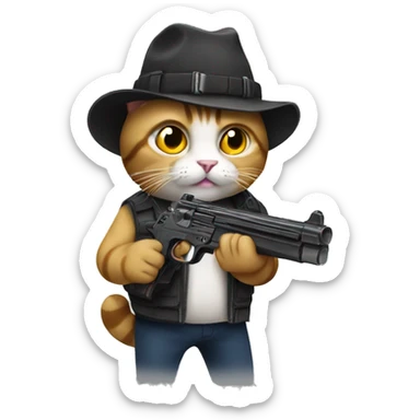 a cat with a gun sticker