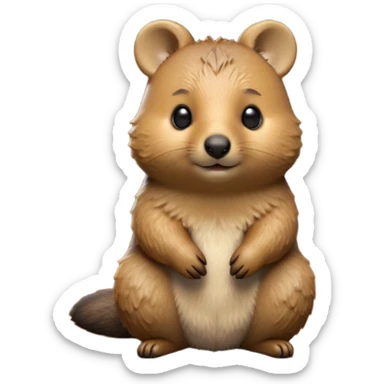 Cinematic Noble Quokka Portrait Emoji, Poised and regal, with a compact, endearing build and a smooth, well-groomed brown fur that glows with a hint of golden warmth, deep-set soulful eyes radiating kindness, Simplified yet sharp and sophisticated features, highly detailed, glowing with a soft, dignified glow, high shine, intelligent and joyful, stylized with an air of marsupial charm, focused and attentive, soft glowing outline, capturing the essence of a watchful and confident quokka, so majestic it feels as though it could bounce out of the screen with effortless authority! sticker