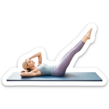 A person performing a Pilates exercise on a mat in a clean, modern studio. The focus is on core strength and flexibility, with a neutral, calming color palette. Simple equipment like a reformer machine and a soft, tranquil background enhance the feeling of controlled movement and focus. sticker