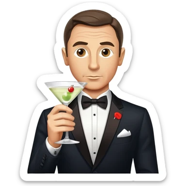 James Bond with martini glass, shaken not stirred sticker