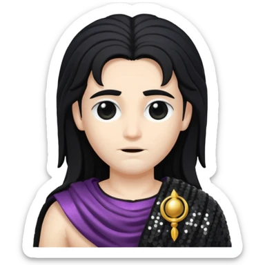 Saturn Time God with long black hair, dark grey sequin toga sticker