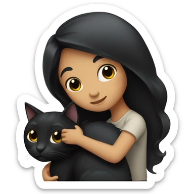 Girl with long black hair hugging a black cat  sticker