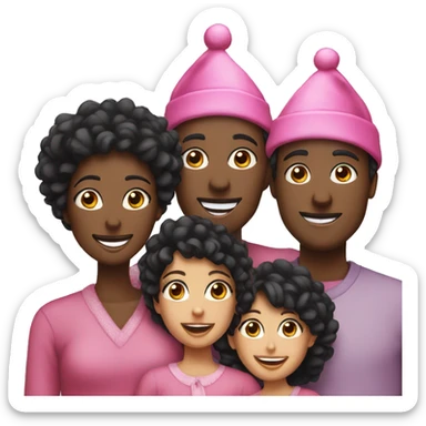 Black Christmas Family smiling pink Christmas hats sticker