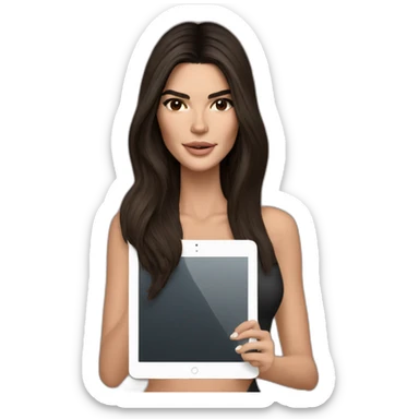 brunette Kendall Jenner with long hair holding iPad sticker