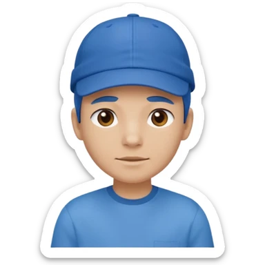 This is a cartoon-style avatar wearing a blue cap and a matching blue shirt, with a neutral expression. sticker