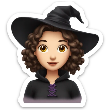 European girl, beautiful brunette, witch sticker