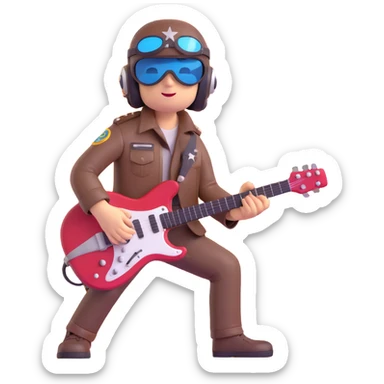 a rockstar pilot, playing an electric guitar, aviator helmet, stage lights sticker