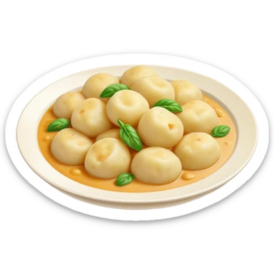 Cinematic Realistic Gnocchi Dish Emoji, showcasing tender potato dumplings in a light sauce rendered with soft textures and inviting, natural lighting. sticker