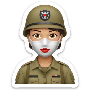 woman soldier with hair style wearing mouth mask sticker