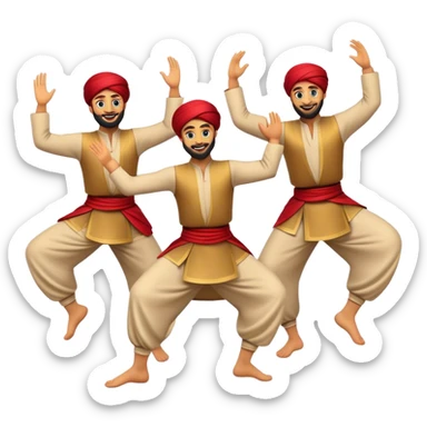 Cinematic Realistic Dabke Dance Emoji, depicted as an energetic traditional Lebanese folk dance with vibrant costumes and rhythmic movements, rendered with dynamic textures and festive natural lighting that captures its communal joy. sticker