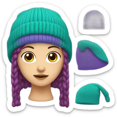 beanie with a vertical split color - teal and lavendar sticker