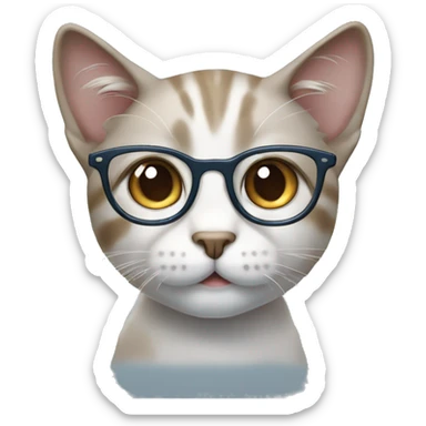 cute cat, glasses, white, grey, brown, blue eyes sticker
