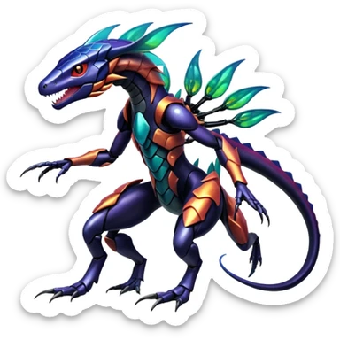 Shiny Exotic Colorful epic Salandit-Genesect-Koraidon-Fakémon-hybrid-creature (full body)  sticker