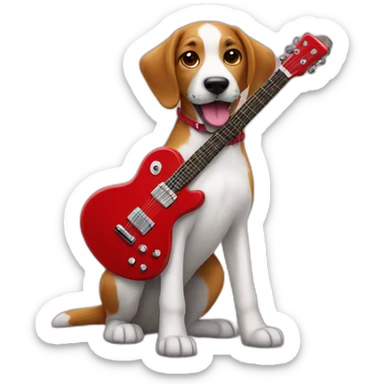 Dog with red guitar funny silly sticker