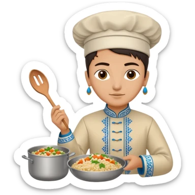 uzbek with national outfit cooking pilaf sticker