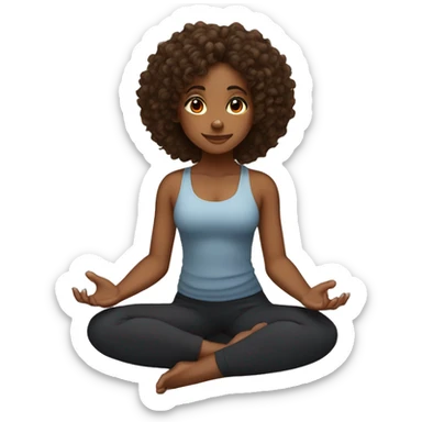 light skin black girl with dark brown chest length curly hair, in seated fire log yoga pose sticker