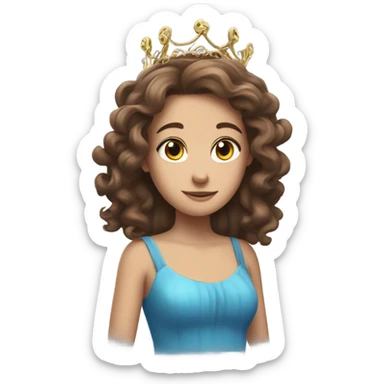 Girl with brown hair and blue dress and tentacles on her back and a tiara on her head sticker
