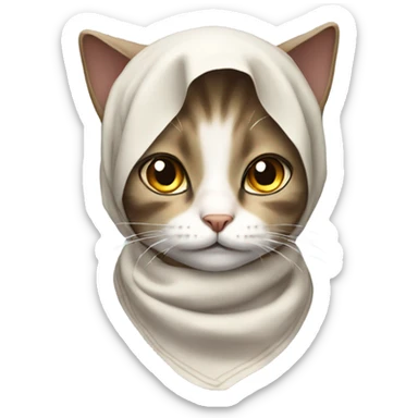 A cat wearing a headscarf tied under the chin like babushkas sticker