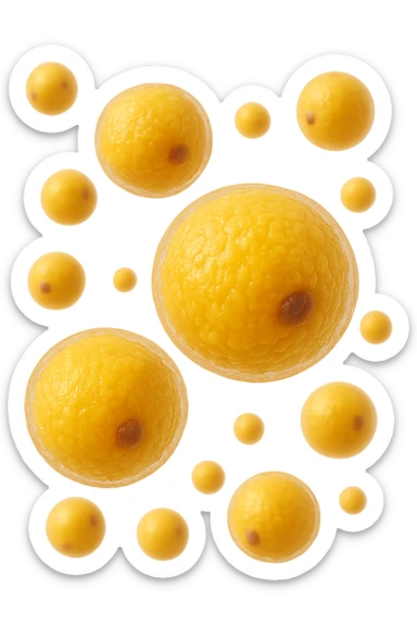 adipociti (cellule gialle) anatomiche realistiche fluttuano in aria, iperrealistico 4k sticker