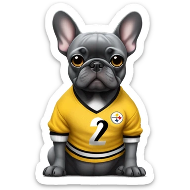 Full body Grey frenchie wearing a Pittsburgh Steelers sweater sticker