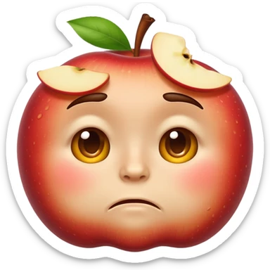 apple emoji style face with puffed cheeks and squinting eyes, clearly regretting eating something unpleasant, no text sticker