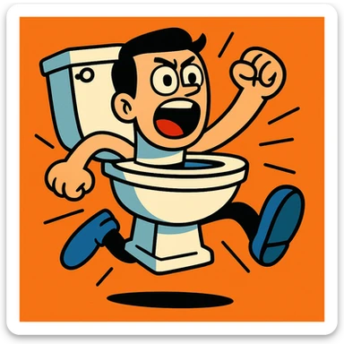 Skibidi Toilet character, energetic, cartoon style sticker
