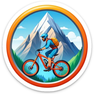 A bold, dynamic emblem combining elements of extreme sports like a mountain, a bike, and a parachute, all within a circular or shield-like shape. The design conveys speed, adventure, and adrenaline, with sharp lines and vibrant colors representing the thrill and intensity of extreme sports. sticker