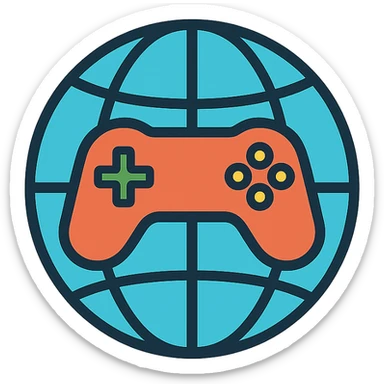 icon style of a globe with meridians shaped like a gaming controller sticker